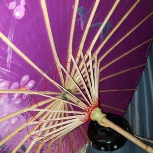 Parasol Silk & Bamboo Hand Painted Flowers Thai Import Color: Purple NWT